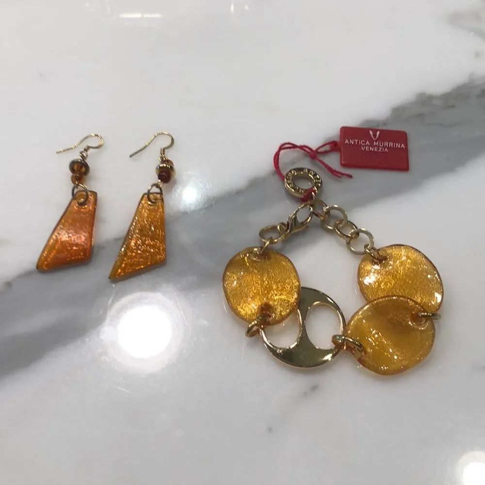 Murrina glass bracelet and earring set NWT